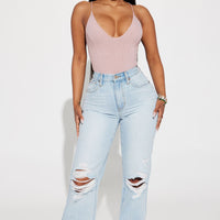 Only One Non Stretch Ripped Straight Leg Jean - Light Wash