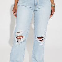 Only One Non Stretch Ripped Straight Leg Jean - Light Wash