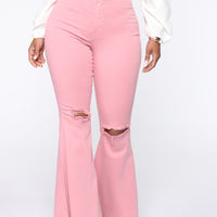 Mystery Solved Extreme Bell Bottom Jeans - Blush