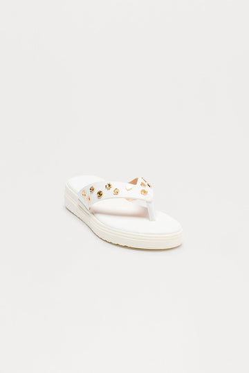 Amina Studded Flip Flop - White