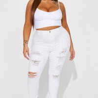 Let's Hit It Ripped Stretch Skinny Jeans - White