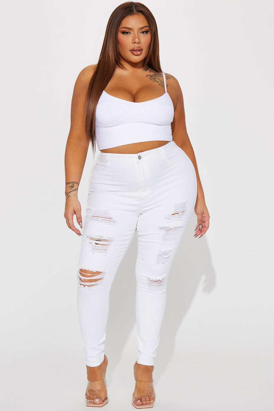Let's Hit It Ripped Stretch Skinny Jeans - White