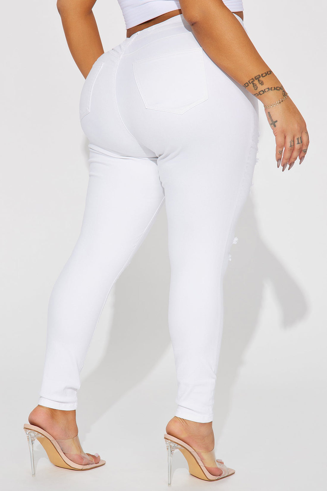 Let's Hit It Ripped Stretch Skinny Jeans - White
