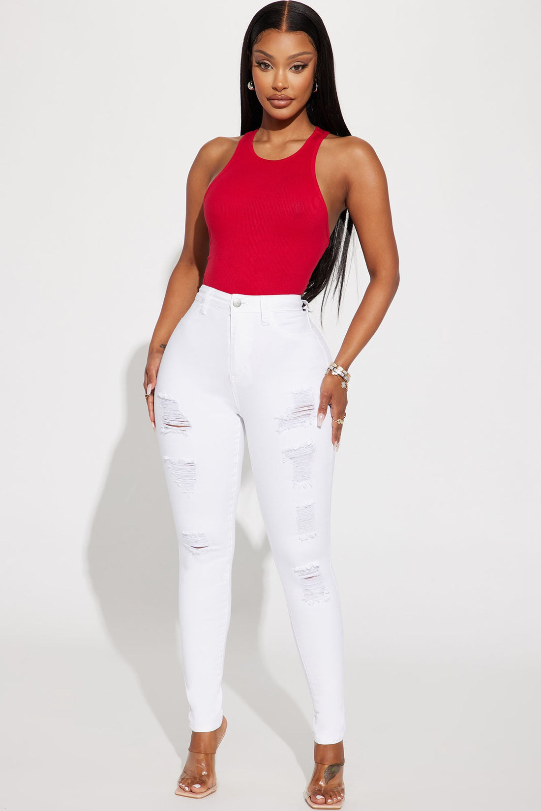 Let's Hit It Ripped Stretch Skinny Jeans - White