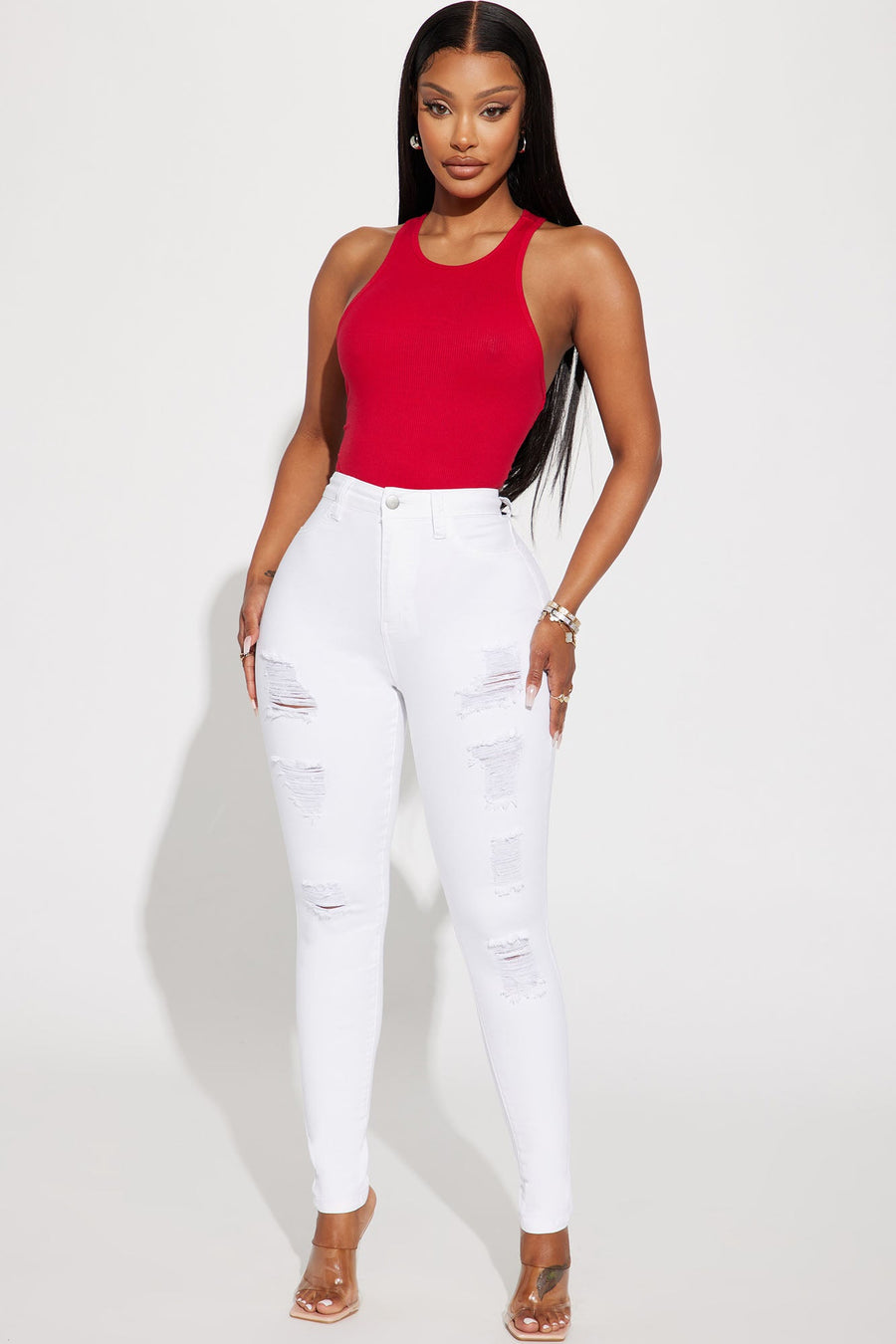 Let's Hit It Ripped Stretch Skinny Jeans - White