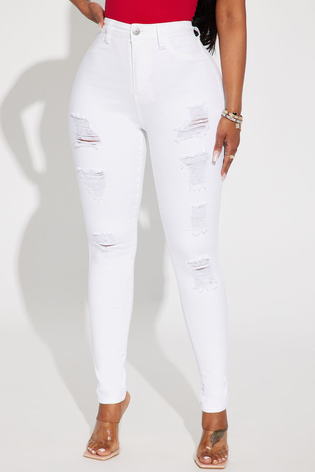Let's Hit It Ripped Stretch Skinny Jeans - White