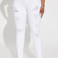 Let's Hit It Ripped Stretch Skinny Jeans - White