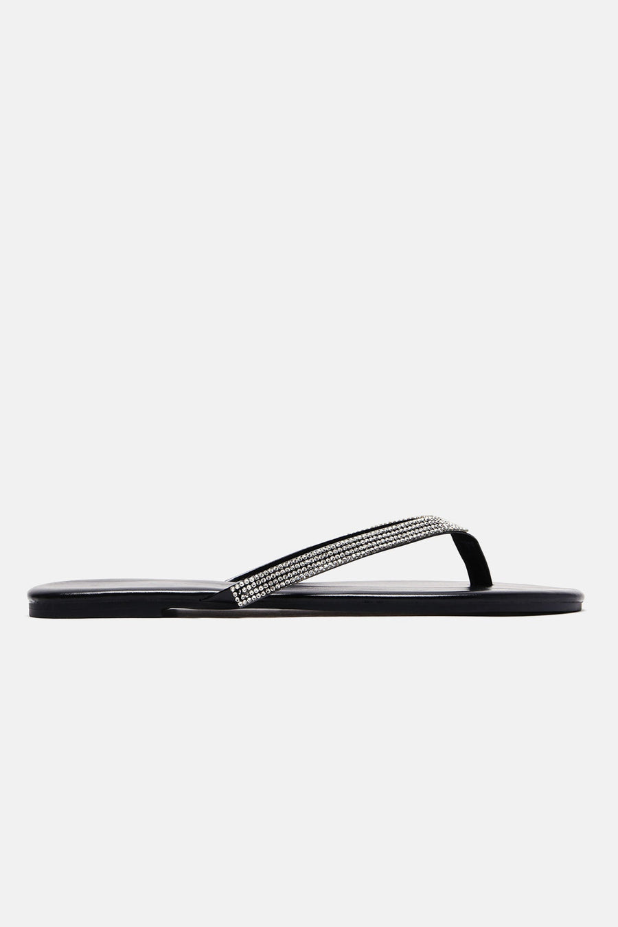 Alina Rhinestone Flip Flops - Black