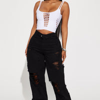 Summer Fling Destroyed Foldover Baggy Jean - Black