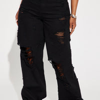 Summer Fling Destroyed Foldover Baggy Jean - Black