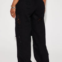 Summer Fling Destroyed Foldover Baggy Jean - Black