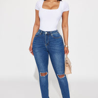 Lots Of Love Ripped Skinny Jeans - Dark Wash