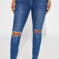 Lots Of Love Ripped Skinny Jeans - Dark Wash