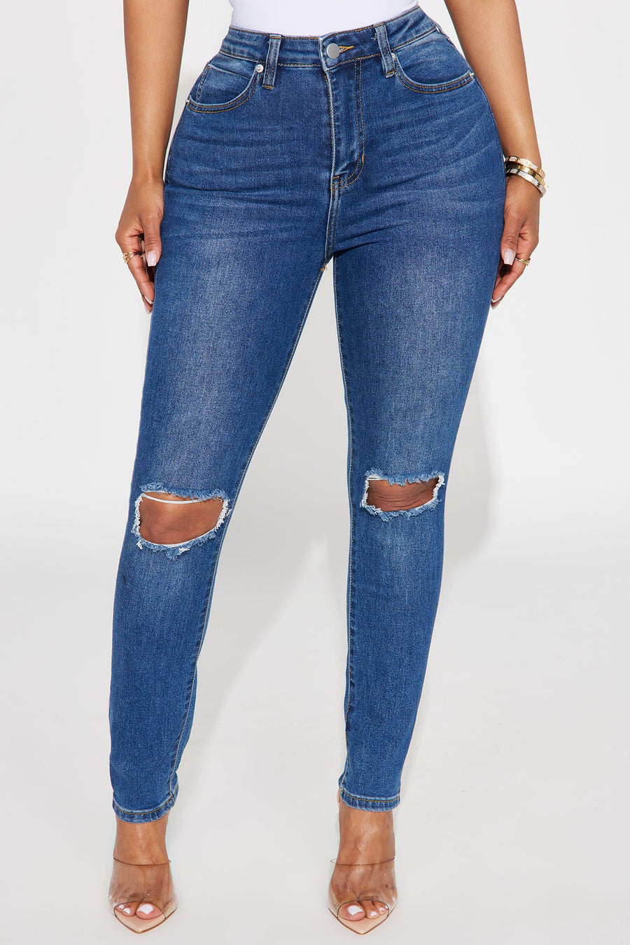 Lots Of Love Ripped Skinny Jeans - Dark Wash