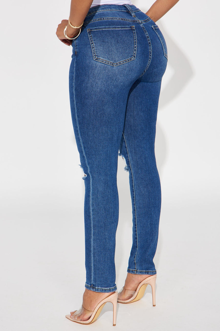 Lots Of Love Ripped Skinny Jeans - Dark Wash
