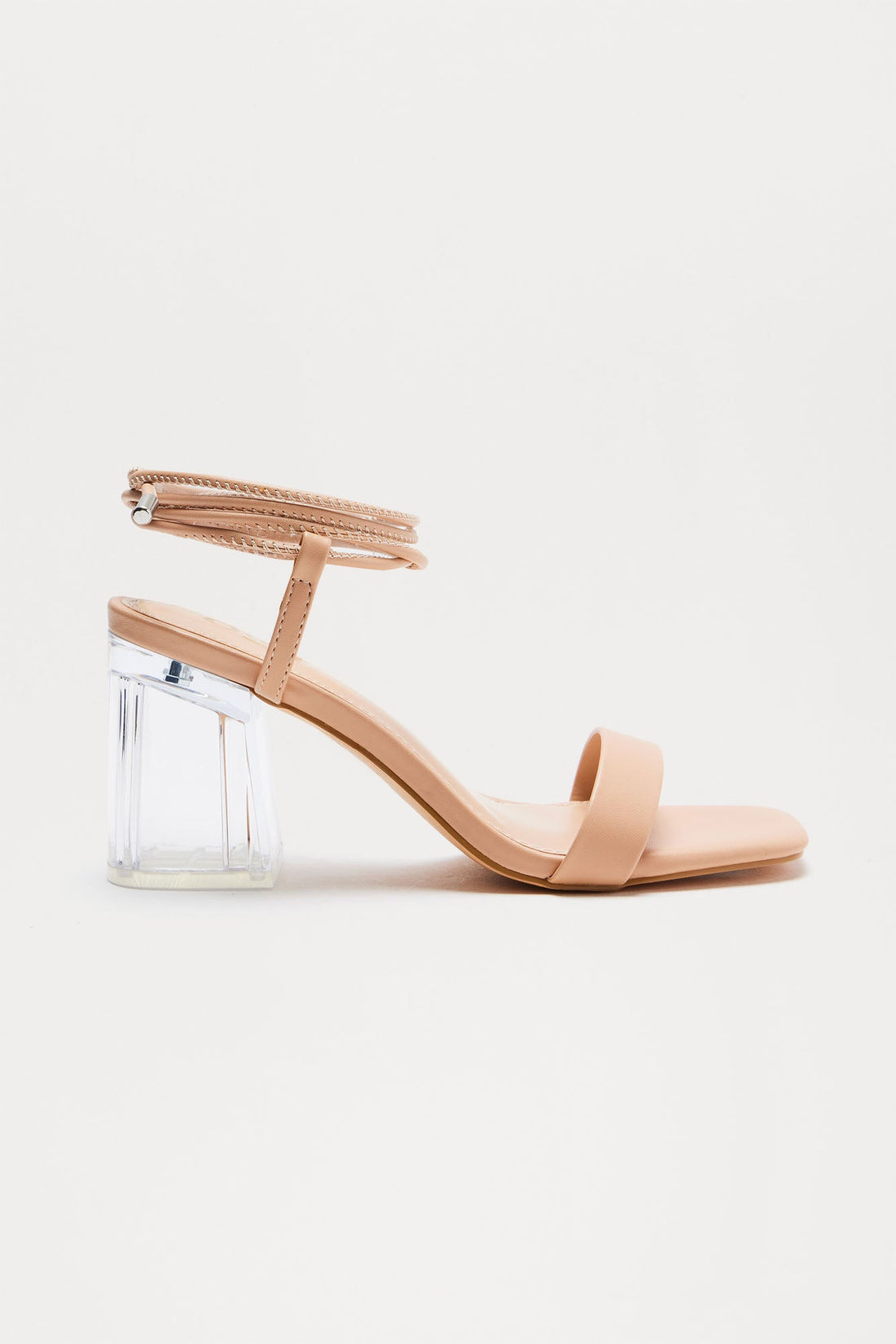 Arti Clear Block Wrap Up Heels - Nude