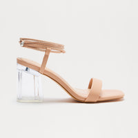 Arti Clear Block Wrap Up Heels - Nude