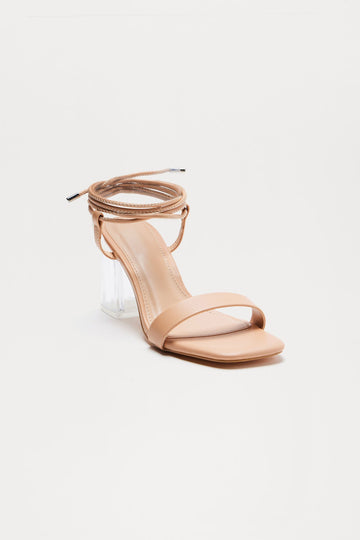 Arti Clear Block Wrap Up Heels - Nude