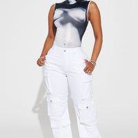 Fairfax High Rise Stretch Cargo Jeans - White