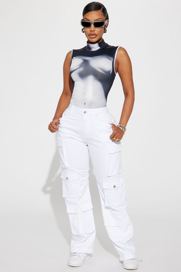 Fairfax High Rise Stretch Cargo Jeans - White