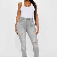 Rosie Ripped High Rise Stretch Skinny Jeans - Grey