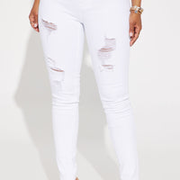 Tampa Booty Lifting Ripped Mid Rise Stretch Skinny Jeans - White