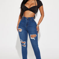 Bedford Booty Sculpting Ripped High Rise Stretch Skinny Jeans - Dark Wash
