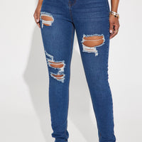 Bedford Booty Sculpting Ripped High Rise Stretch Skinny Jeans - Dark Wash