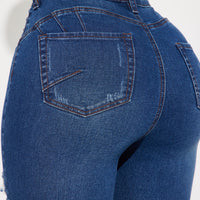 Bedford Booty Sculpting Ripped High Rise Stretch Skinny Jeans - Dark Wash