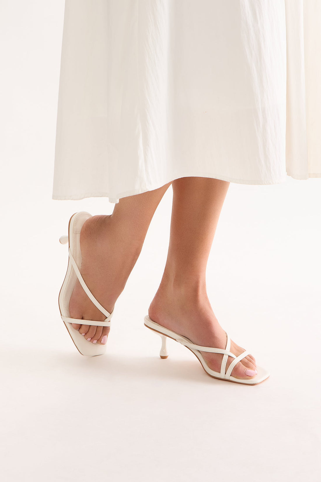 Bambi Sqaure Toe Mules - White