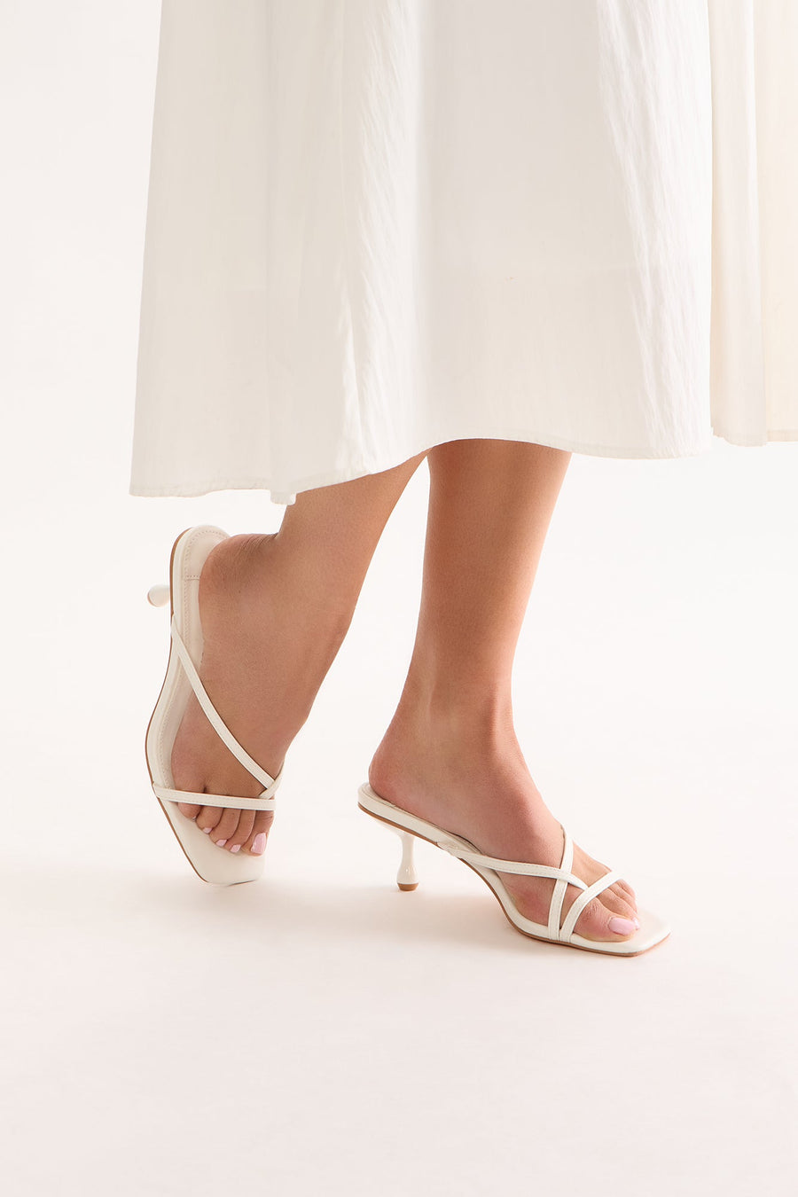 Bambi Sqaure Toe Mules - White