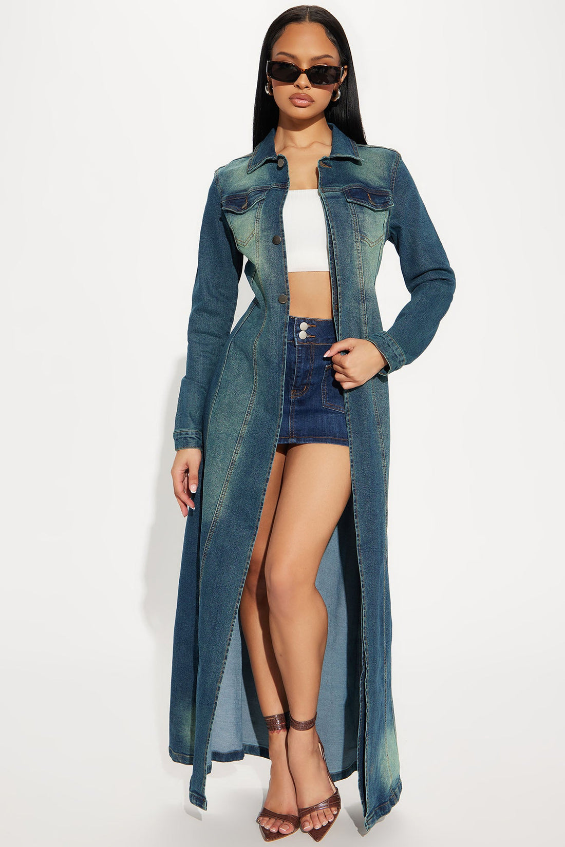 Follow My Lead Denim Trench - Dark Wash