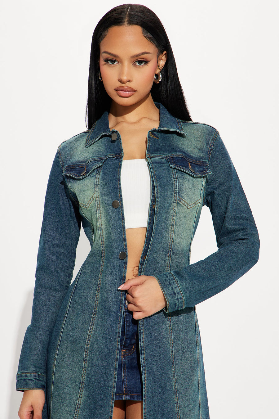 Follow My Lead Denim Trench - Dark Wash