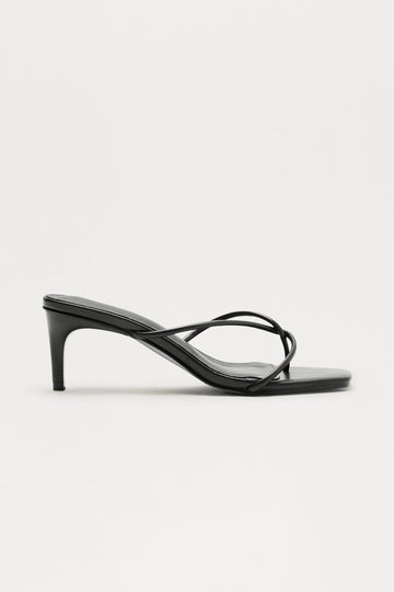 Berry Faux Leather Thong Mules - Black