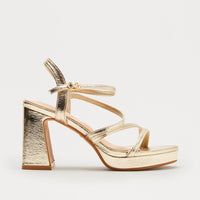 Adriel Faux Leather Ankle Strap Heels - Gold