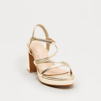Adriel Faux Leather Ankle Strap Heels - Gold
