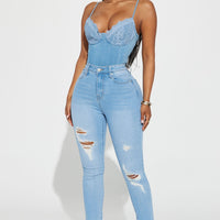 Dakota Ripped High Rise Stretch Skinny Jeans - Light Wash