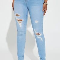 Dakota Ripped High Rise Stretch Skinny Jeans - Light Wash