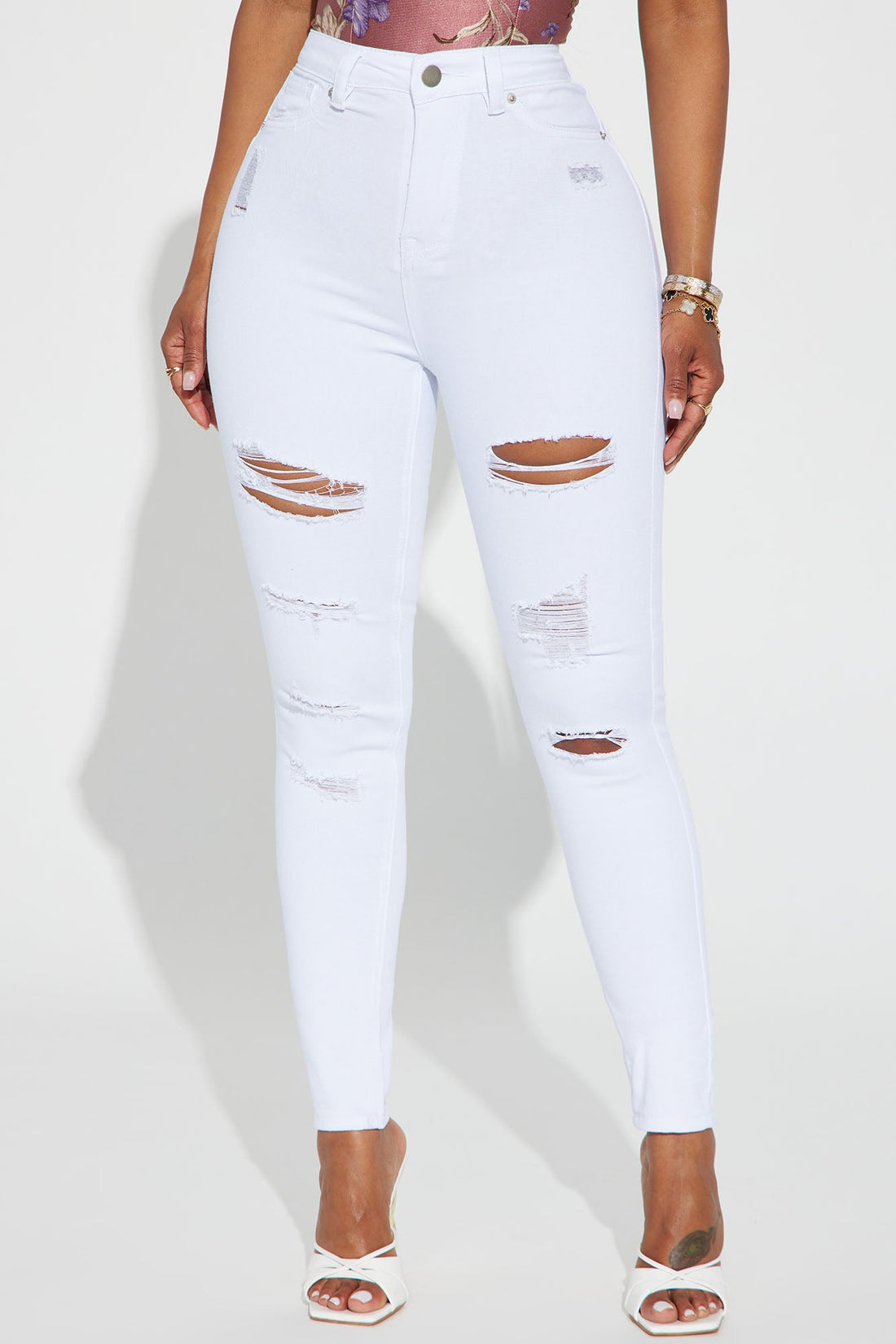 Salem Booty Lifting Ripped High Rise Stretch Skinny Jeans - White