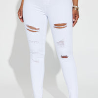 Salem Booty Lifting Ripped High Rise Stretch Skinny Jeans - White