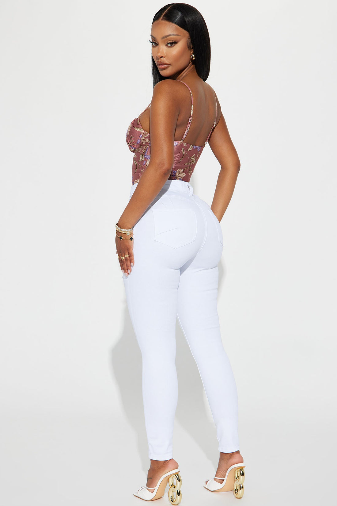 Salem Booty Lifting Ripped High Rise Stretch Skinny Jeans - White