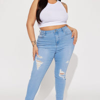 Dakota Ripped High Rise Stretch Skinny Jeans - Light Wash