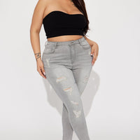 Rosie Ripped High Rise Stretch Skinny Jeans - Grey