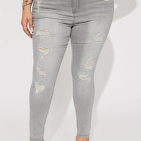 Rosie Ripped High Rise Stretch Skinny Jeans - Grey