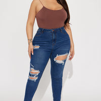 Bedford Booty Sculpting Ripped High Rise Stretch Skinny Jeans - Dark Wash