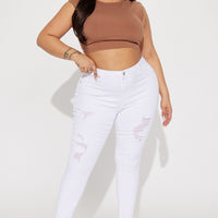 Tampa Booty Lifting Ripped Mid Rise Stretch Skinny Jeans - White
