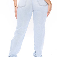 Favorite Getaway Destroyed Straight Leg Jeans - Light Blue Wash