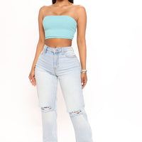 Beat Me To It Straight Leg Jeans - Light Blue Wash