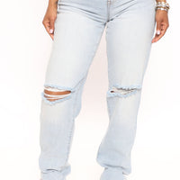 Beat Me To It Straight Leg Jeans - Light Blue Wash