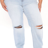 Beat Me To It Straight Leg Jeans - Light Blue Wash